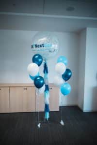 icube events_kuehne nagel next gen launch event blue and white balloon decoration